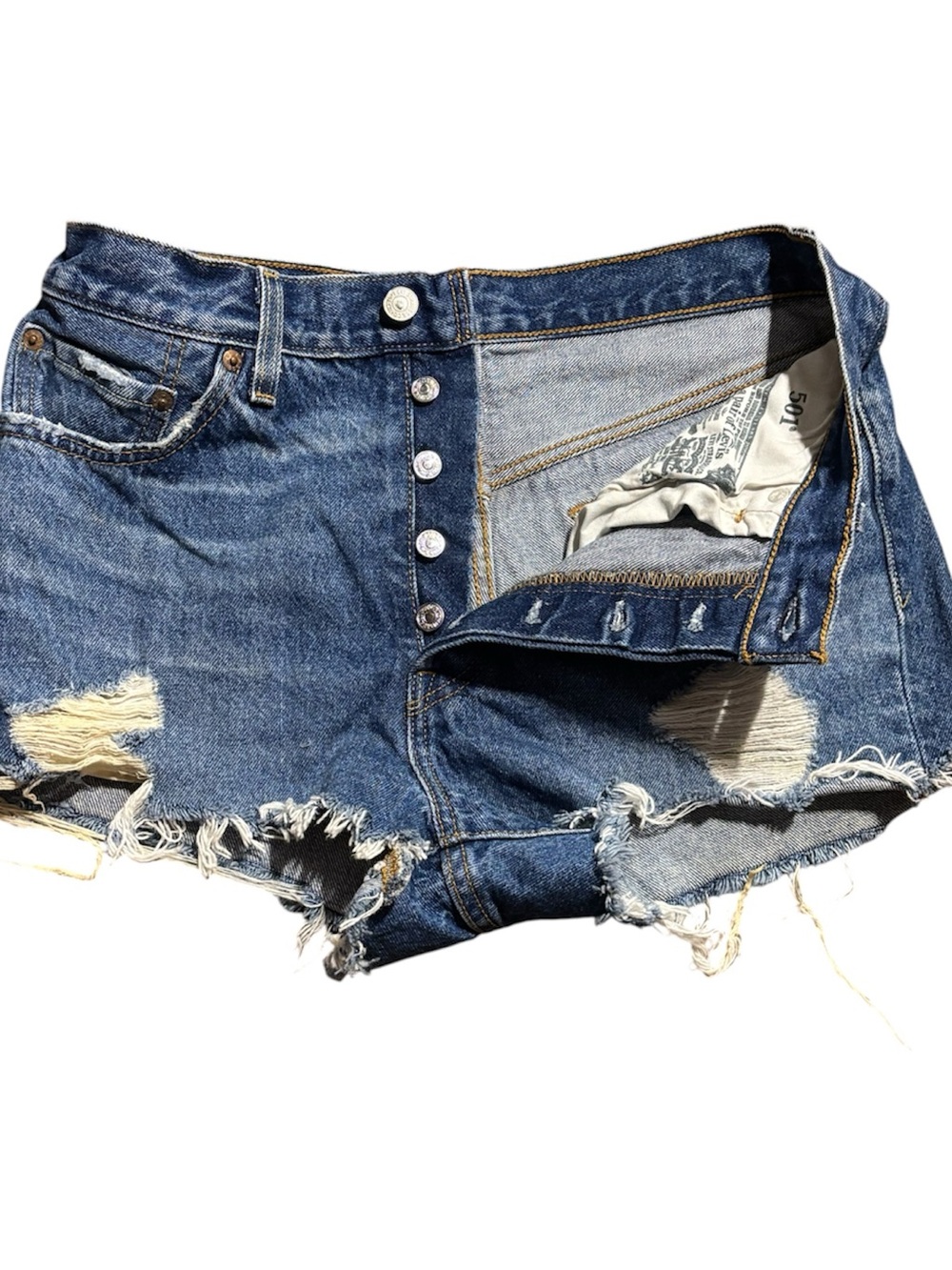 Levi's Distressed Button-Fly Denim Shorts - Blue